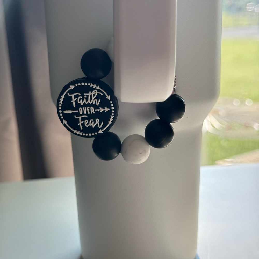 (2/$18)Faith over Fear Cup Charm with White Marble beads